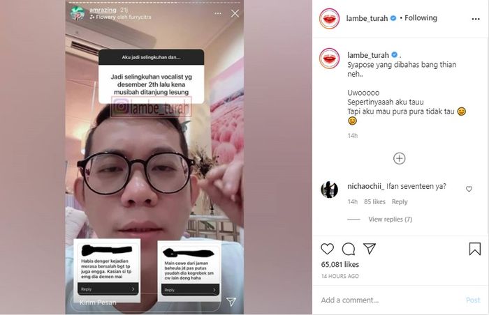 Ifan Seventeen ngaku merasa tersenggol postingan selebgram Amrazing yang membahas soal selingkuhan.