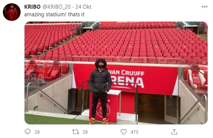 Bagus Kahfi saat berada di markas Ajax Amsterdam (24/10/2020).