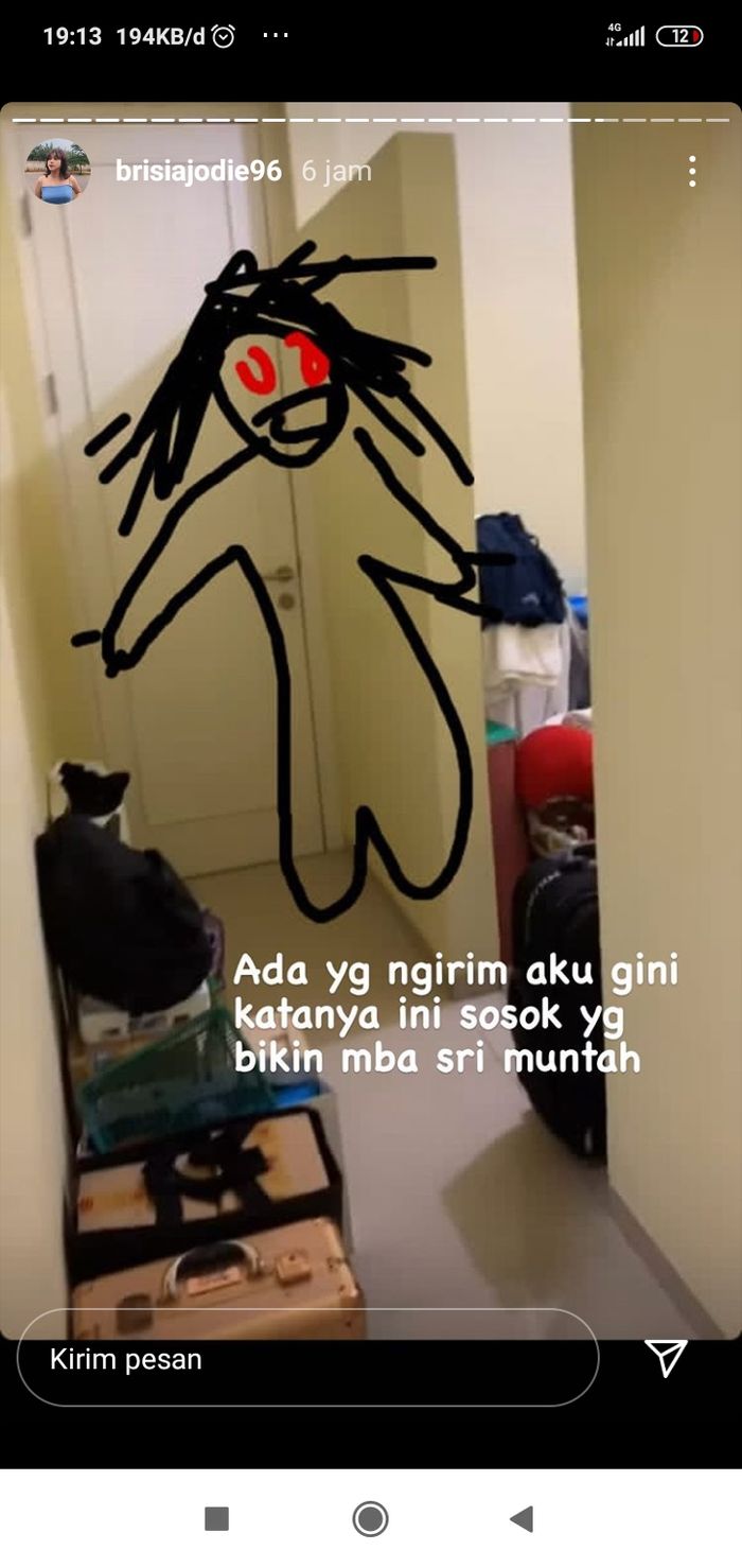 Brisia Jodie mengunggah gambar sosok misterius yang dikirimkan seseorang ke kediamannya.  