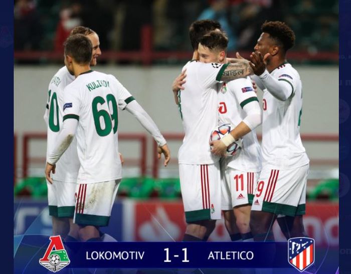 Lokomotiv Moskva bermain imbang dengan Atletico Madrid pada matchday 3 Liga Champions.