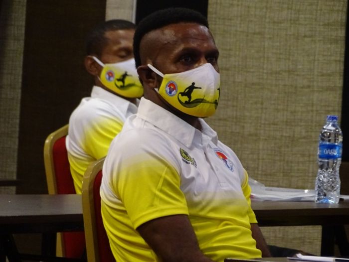 Kapten Persipura Jayapura, Boaz Solossa, saat mengikuti kursus lisensi C PSSI di Bali, 1-16 November 2020.