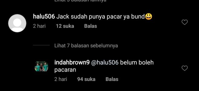 Ibu dari Jack Brown, Indah Brown, menyebut kalau sang anak (Jack) belum boleh pacaran.