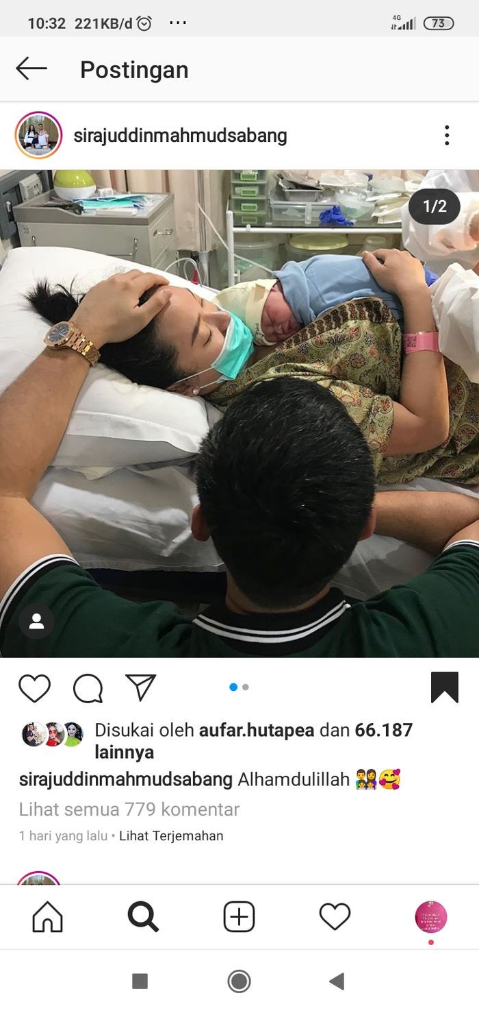 Suami Zaskia Gotik, Sirajuddin Mahmud Sabang, mengunggah wajah bayinya untuk pertama kali di Instagramnya.