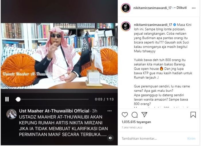 Tanggapan Nikita Mirzani setelah mendapat ancaman dari pendukung Habib Rizieq