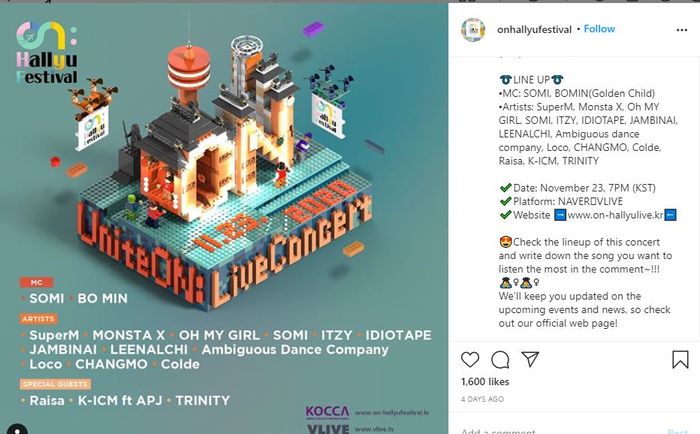Daftar line up konser K-Pop On: Hallyu Festival. 
