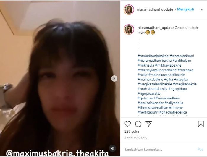 Nia Ramadhani menangisi anjing kesayangannya yang tengah sakit.