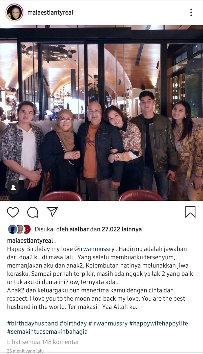 Musisi Maia Estianty tak henti bersyukur memiliki sosok suami seperti pengusaha Irwan Mussry.