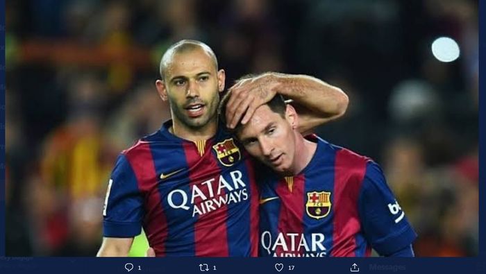 Lionel Messi dan Javier Mascherano saat membela Barcelona.