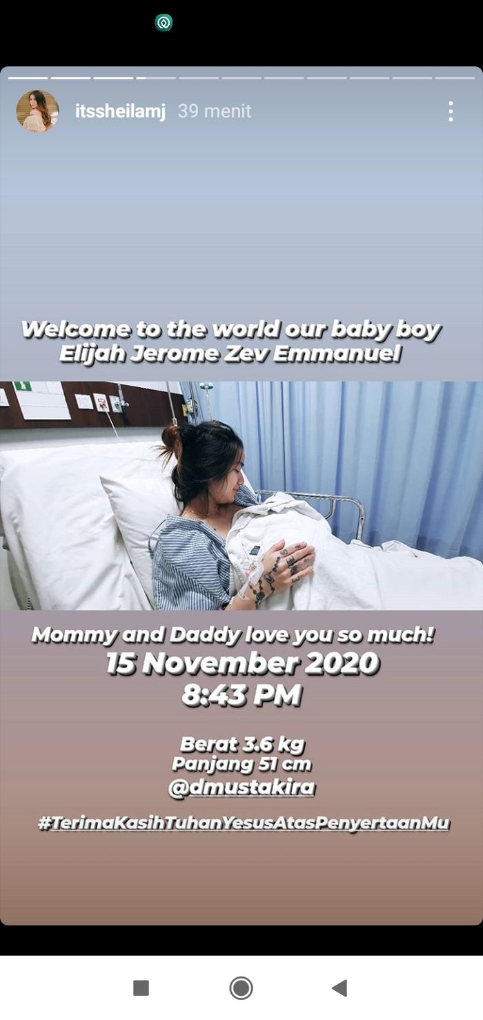 Sheila Marcia melahirkan buah cintanya dengan Dimas Akira.