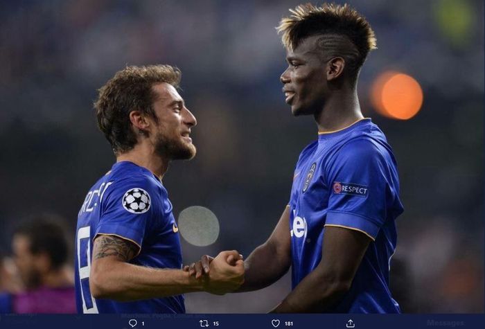 Claudio Marchisio (kiri) dan Paul Pogba (kanan) saat masih sama-sama membela Juventus.