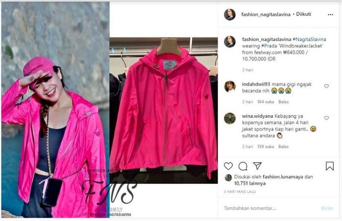 Jaket seharga Rp 10 Juta ini rela dipakai untuk berkeringat ketika liburan, Nagita Slavina banjir komentar netizen.