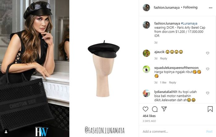 Luna Maya lagi-lagi bikin netizen jantungan gegara kepergok pakai topi baret polos dengan harga fantastis hingga capai Rp 17 jutaan.