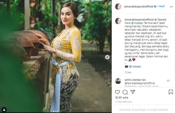 Tamara saat mengunggah foto Nora Alexandra.