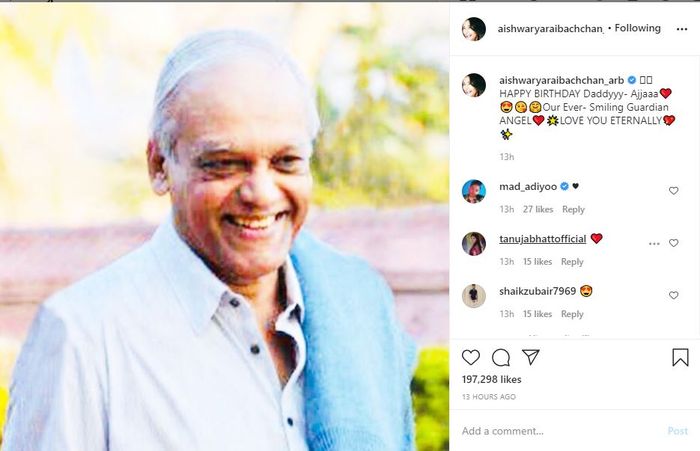 Aishwarya Rai mengunggah postingan menyentuh di ulang tahun mendiang ayahnya.
