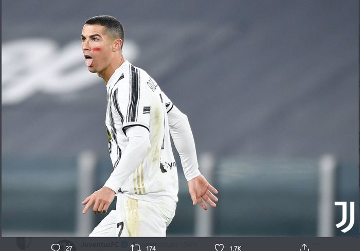 Cristiano Ronaldo memborong dua gol dalam laga Juventus vs Cagliari dalam laga Liga Italia, Sabtu (21/11/2020), di Allianz Stadium.