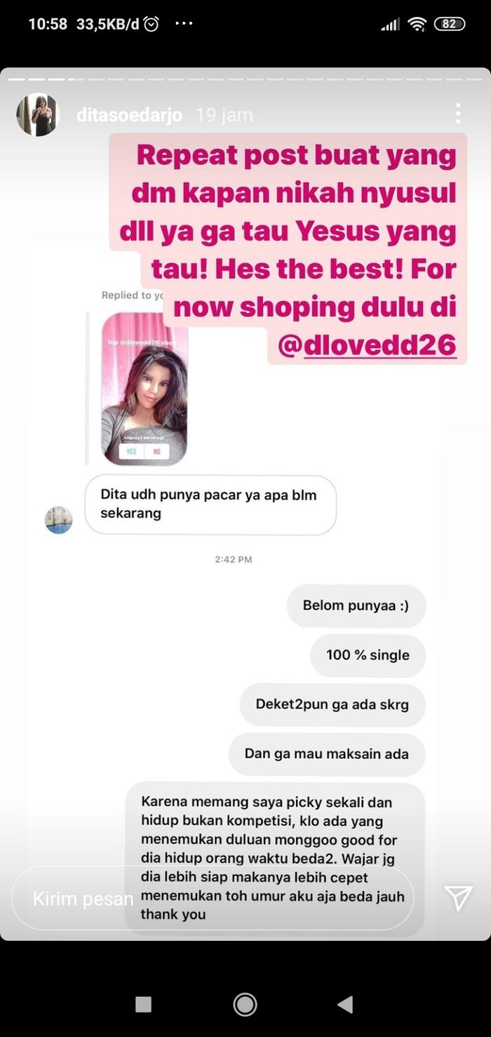 Dita Soedarjo mengungkapkan pendapatnya terkait pernikahan sang mantan, Denny Sumargo dengan Olivia Allan.