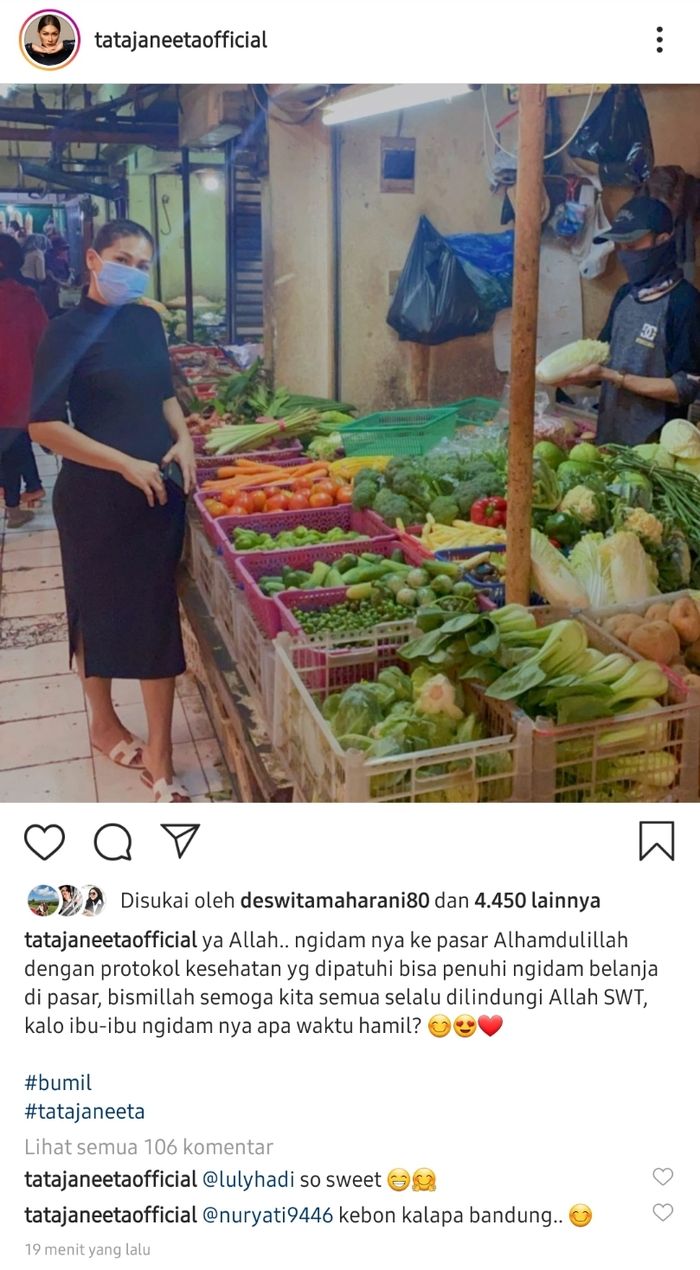 Tata Janeeta ngidam ingin ke pasar tradisional.