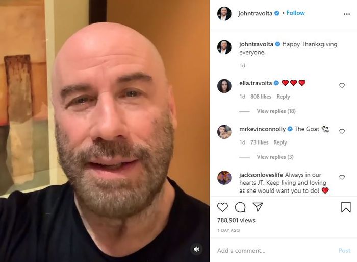 John Travolta saat ungkapkan terima kasih pada hari Thanksgiving untuk penggemar yang telah mendukungnya 