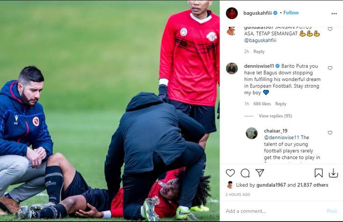 Komentar Dennis Wise di postingan instagram Bagus Kahfi