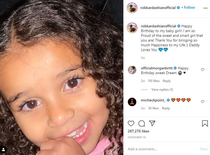 Rob saat mengunggah foto Dream sang anak di media sosialnya.