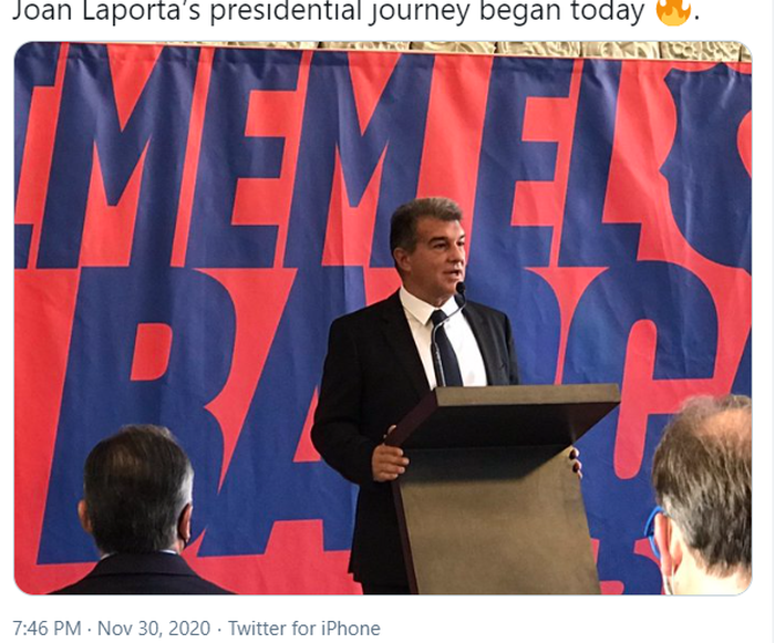 Joan Laporta saat mempresentasikan pencalonannya untuk pemilihan presiden klub Barcelona yang akan dihelat pada 24 Januari 2021.