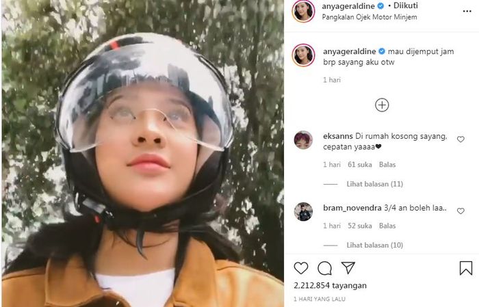  Anya Geraldine mengunggah video yang memperlihatkan kebolehannya dalam mengendarai motor.