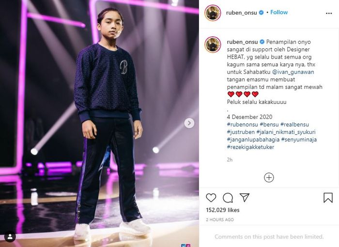 Ruben Onsu unggah foto Betrand Peto saat konser.