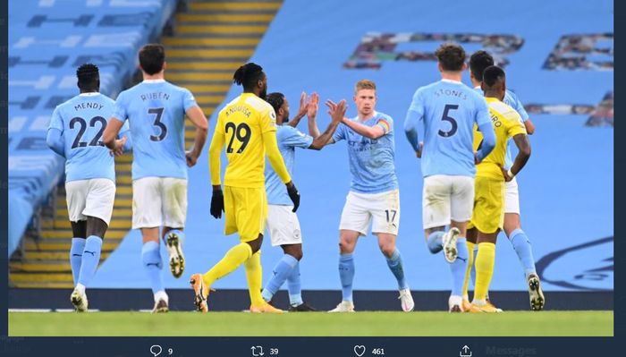 Kevin de Bruyne mencetak gol dan assist Manchester City saat menjamu Fulham di laga Liga Inggris, 5 Desember 2020.