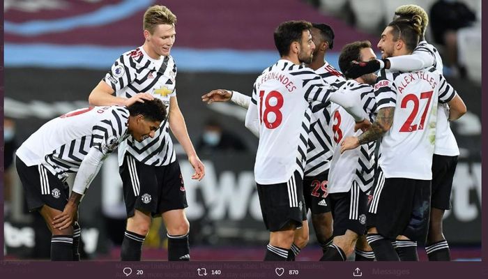 Manchester United menekuk West Ham di London Stadium, 5 Desember 2020.