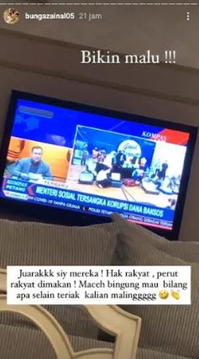  Bunga Zainal meluapkan kekecewaan usai menonton pemberitaan korupsi di televisi.