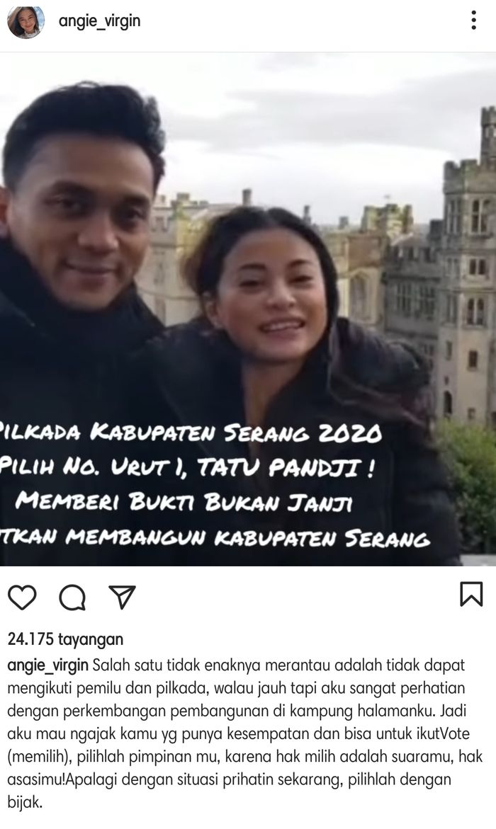 Pasangan aktris Angie Virgin dan suami, Habibie Syaaf, sesalkan diri tak bisa berpartisipasi dalam Pilkada 2020, Rabu (9/12/2020).