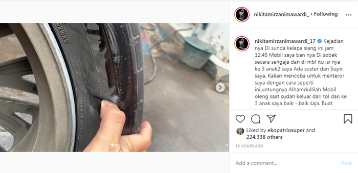 Nikita Mirzani dapat teror hingga ban mobil yang ditumpangi ketiga anaknya disobek.