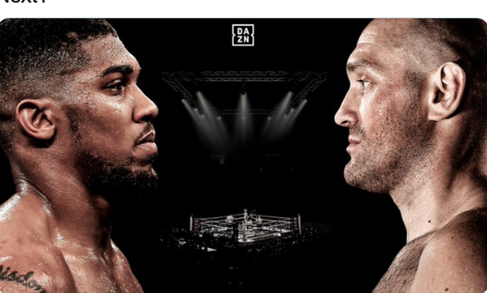 Ilustrasi poster pertandingan tinju Anthony Joshua (kiri) vs Tyson Fury (kanan)