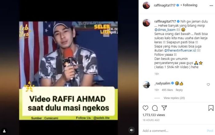 Video jadul Raffi Ahmad saat masih ngekos.