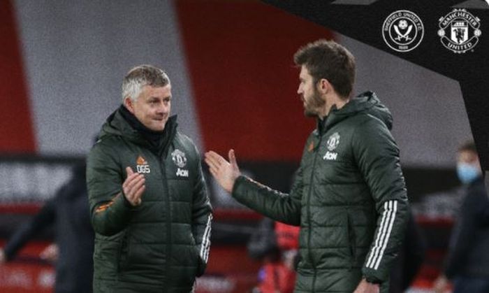 Ekspresi pelatih Manchester United, Ole Gunnar Solskjaer, dalam laga Liga Inggris kontra Sheffield United di Stadion Bramall Lane, Kamis (17/12/2020).