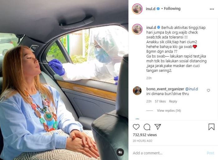  Inul Daratista lakukan swab test.