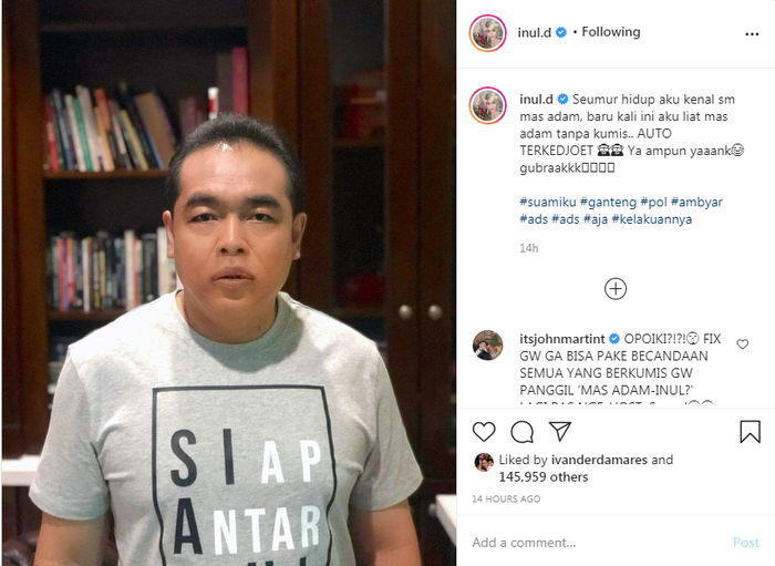 Penampilan baru Adam Suseno buat Inul Daratista terkejut.