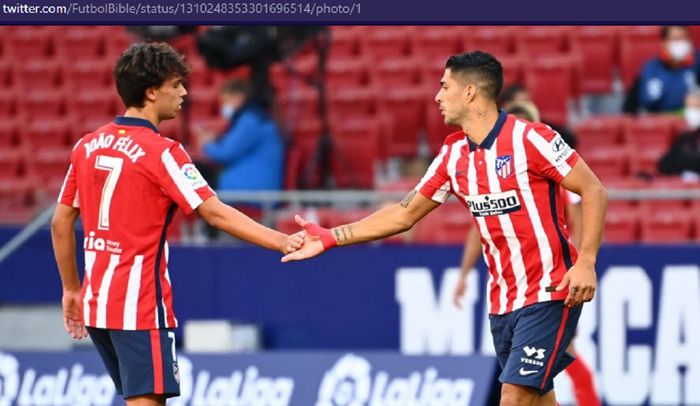 Dua pemain andalan Atletico Madrid, Joao Felix dan Luis Suarez.