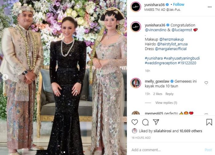 Penampilan Yuni saat hadiri acara pernikahan.