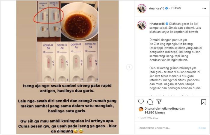 Tanggapan Rina Nose terkait pernyataannya iseng melakukan tes rapid pada kuah cireng yang tua hujatan banyak orang