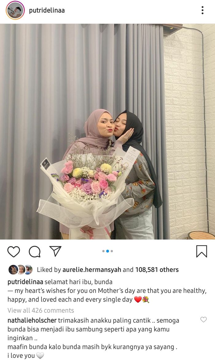 Ucapan Putri Delina untuk Nathalie Holscher di hari Ibu.