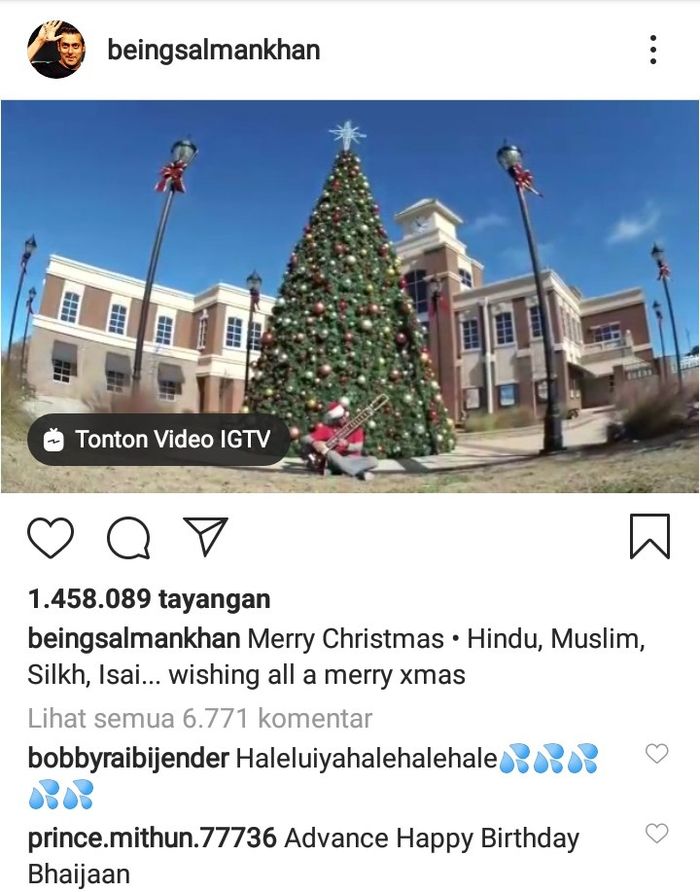Salman Khan berikan pesan penting untuk para penggemarnya di Natal 2020. 