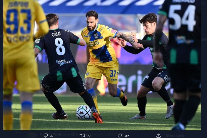 Pertandingan Frosinone vs Pordenone dalam lanjutan Serie B Liga Italia.