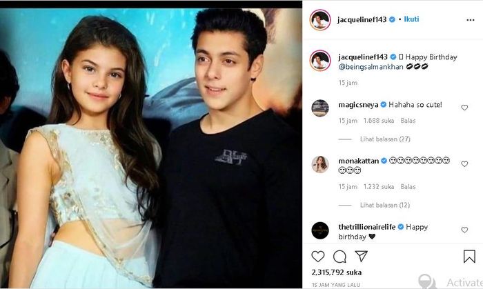 Jacqueline Fernandez unggah potret dirinya dan Salman Khan versi muda.