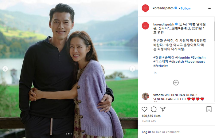 Laporan kencan Hyun Bin dan Son Ye Jin oleh Dispatch