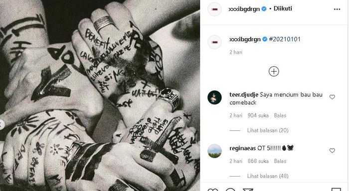 Unggah potret tangan lima member BIGBANG, G-Dragon menjadi topik perbincangan netizen. 