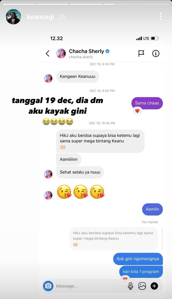 Chat Chaca Sherly dan Keanu Agl.