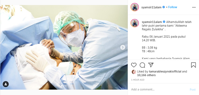 Bunga Jelitha melahirkan anak pertamanya pada Rabu (5/1/2021).