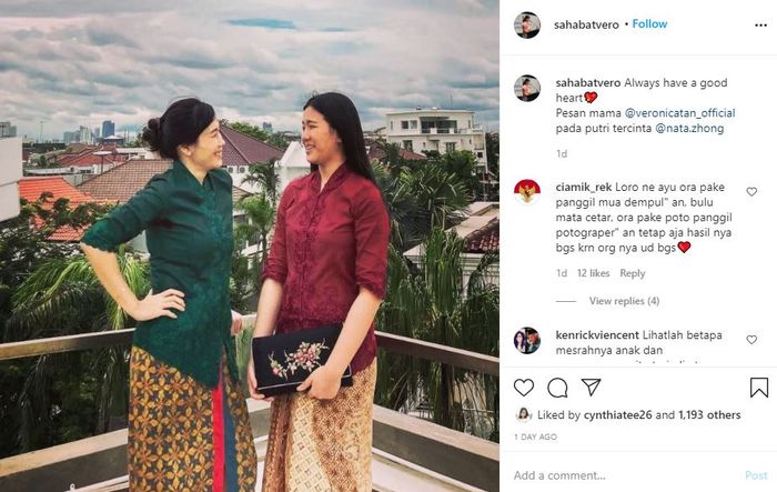 Kecantikan Veronica Tan dan anak gadisnya saat mengenakan kebaya
