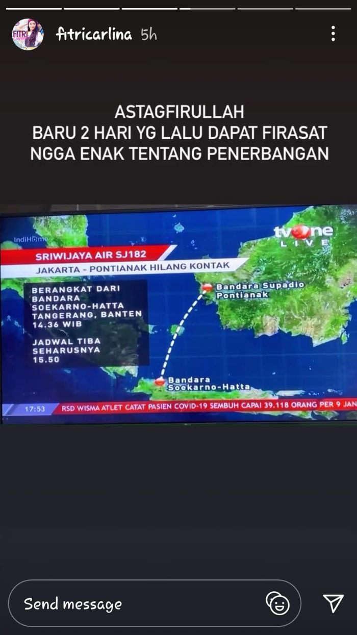 Fitri Carlina mengungkap firasat di Instagram Story tentang dunia penerbangan